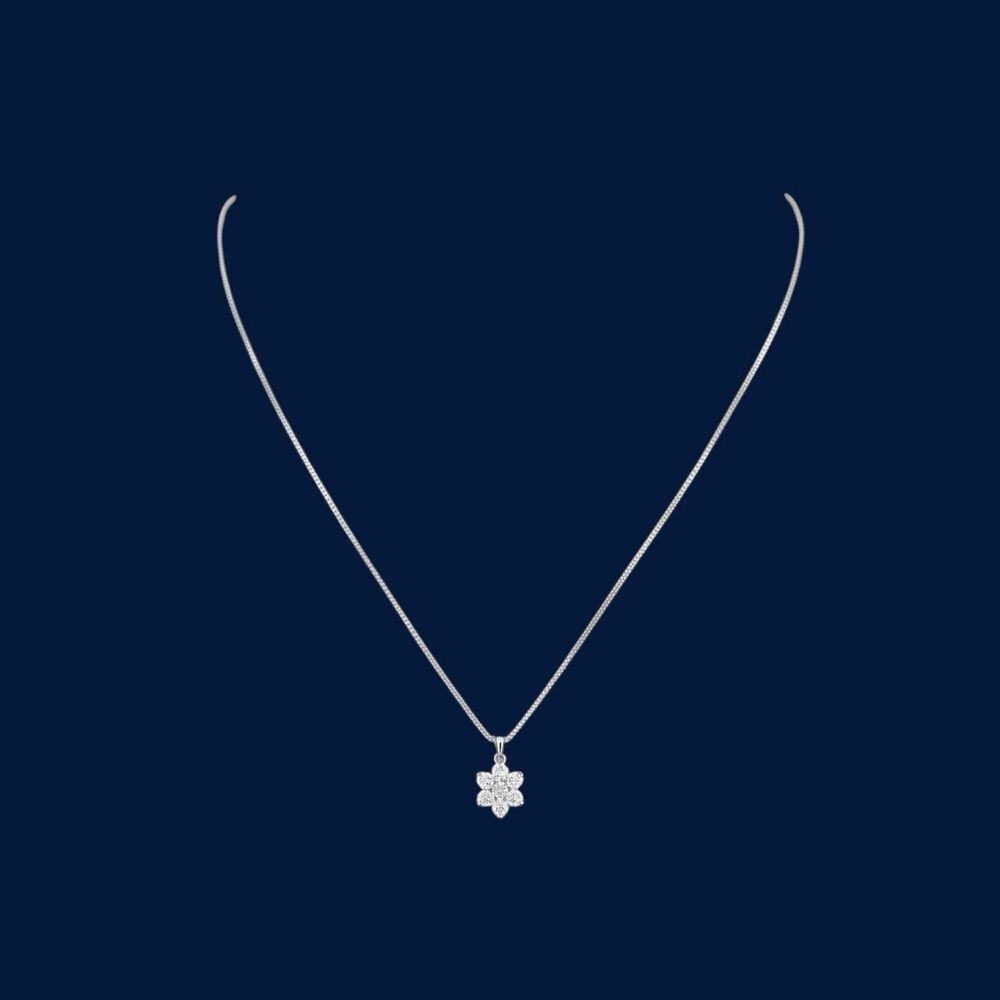 Natural Diamond Flower Pendant 0.2 Carat 18K White Gold Necklace